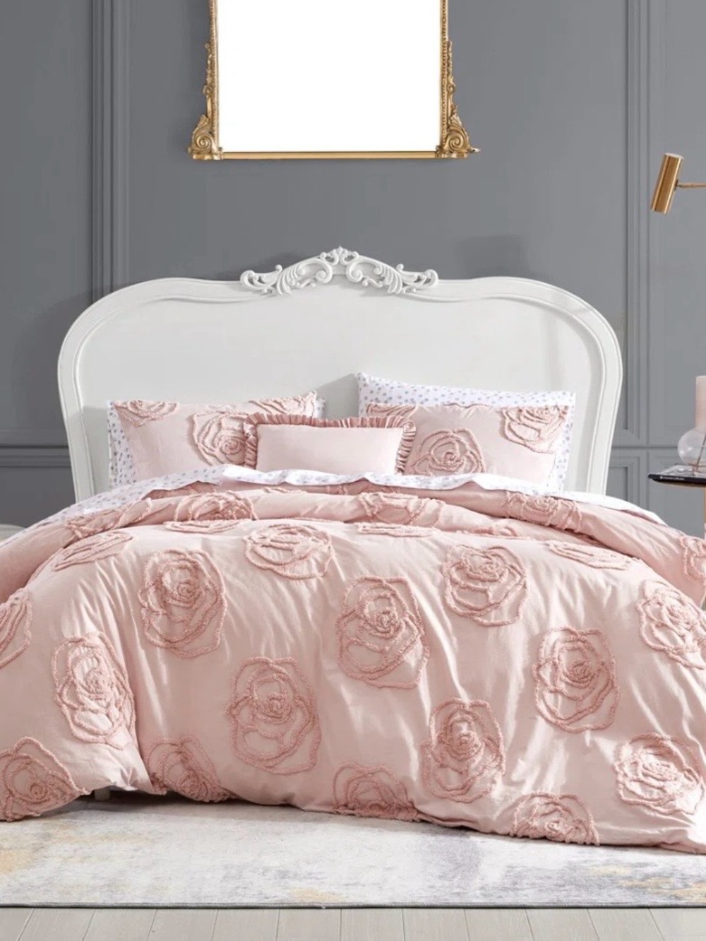 Betsey Johnson Pale Pink Rose Appliqué Comforter/duvet cover Set